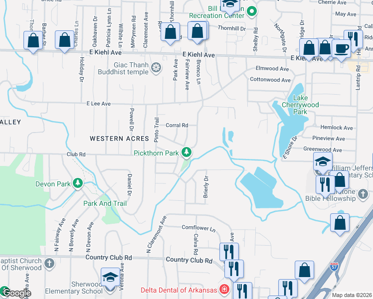 map of restaurants, bars, coffee shops, grocery stores, and more near 1623 Marlar Drive in Sherwood