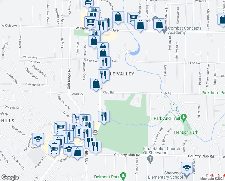 map of restaurants, bars, coffee shops, grocery stores, and more near 1 Putter Cove in Sherwood