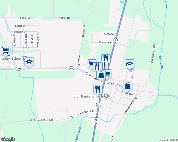 map of restaurants, bars, coffee shops, grocery stores, and more near 211 Coffey Road in Chatsworth