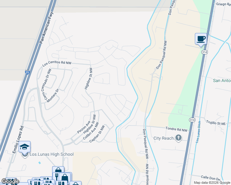 map of restaurants, bars, coffee shops, grocery stores, and more near 1120 Carnival Avenue Northwest in Los Lunas