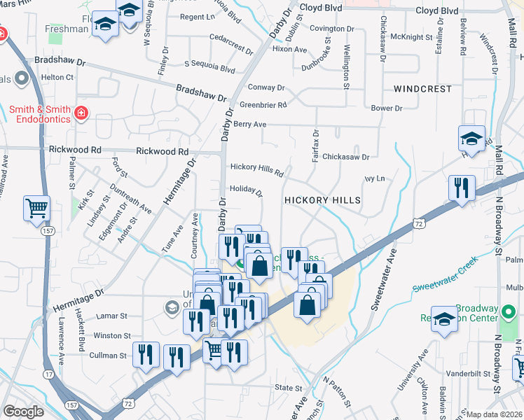 map of restaurants, bars, coffee shops, grocery stores, and more near 1932 Holiday Dr in Florence