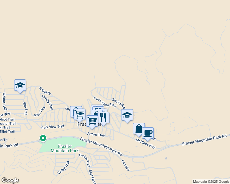 map of restaurants, bars, coffee shops, grocery stores, and more near 929 Woodrow Way in Frazier Park
