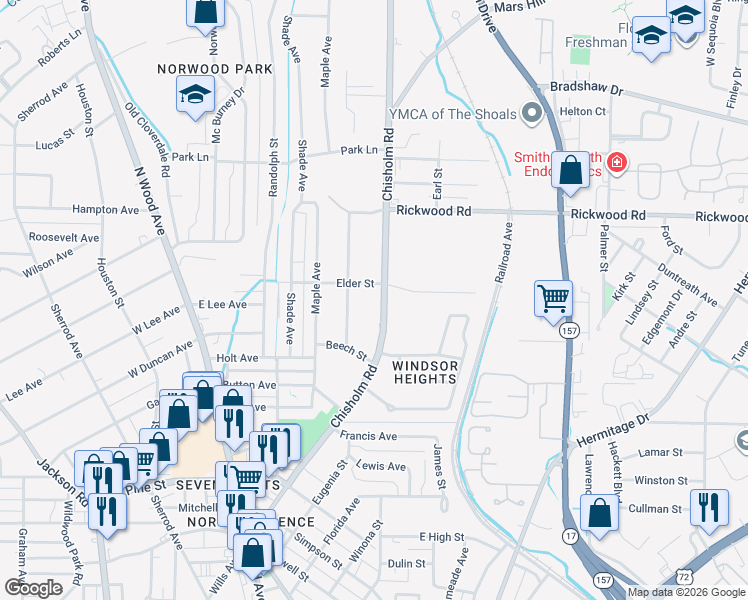 map of restaurants, bars, coffee shops, grocery stores, and more near 1901-1925 Chisholm Road in Florence