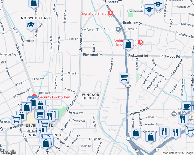 map of restaurants, bars, coffee shops, grocery stores, and more near 522 Elder Street in Florence