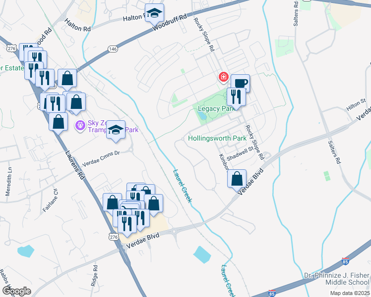 map of restaurants, bars, coffee shops, grocery stores, and more near 315 Welling Circle in Greenville