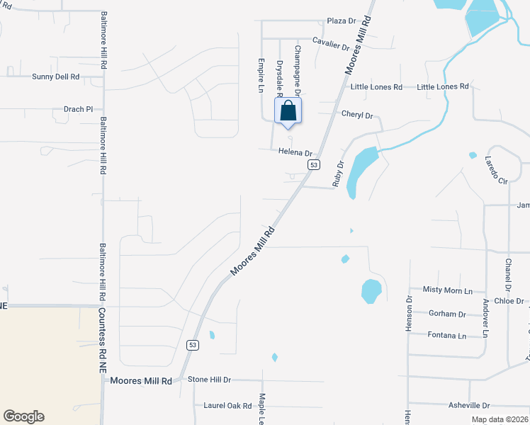 map of restaurants, bars, coffee shops, grocery stores, and more near 6967 Moores Mill Road in Huntsville