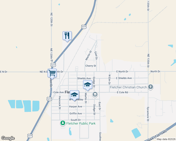 map of restaurants, bars, coffee shops, grocery stores, and more near 206 Cherry Street in Fletcher