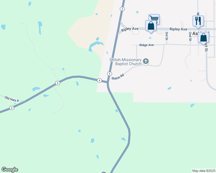 map of restaurants, bars, coffee shops, grocery stores, and more near Mississippi 4 in Ashland