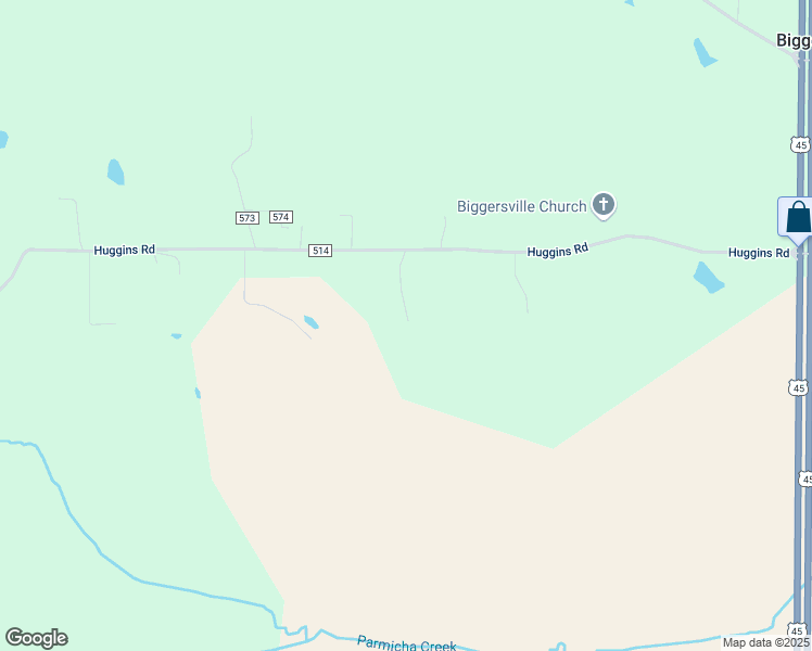 map of restaurants, bars, coffee shops, grocery stores, and more near Huggins Road in Rienzi
