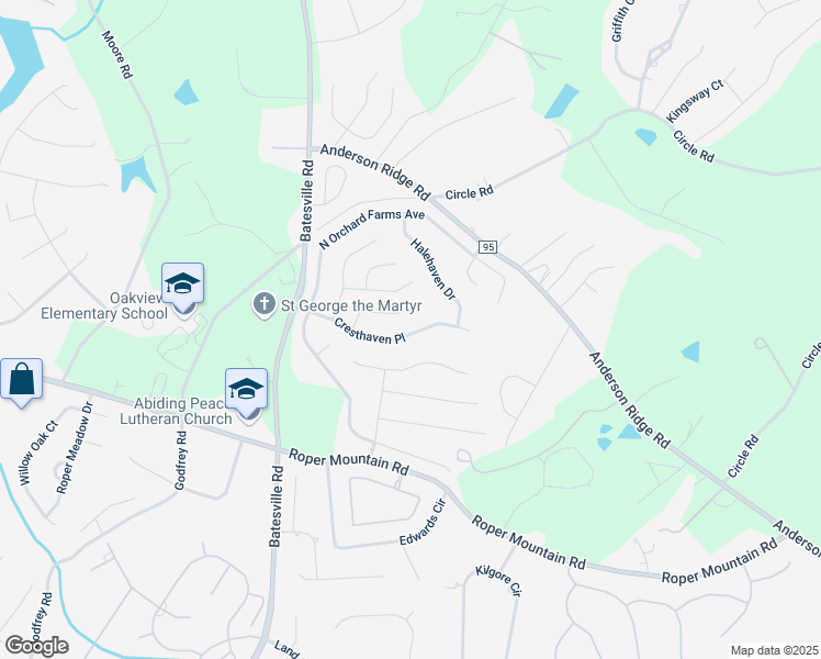 map of restaurants, bars, coffee shops, grocery stores, and more near 319 Cresthaven Place in Simpsonville