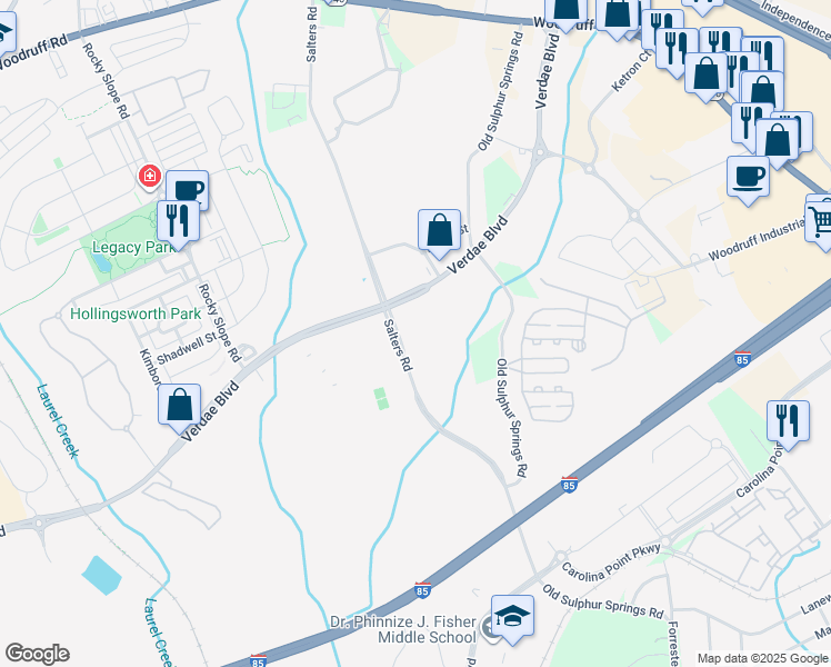 map of restaurants, bars, coffee shops, grocery stores, and more near 720 Verdae Boulevard in Greenville