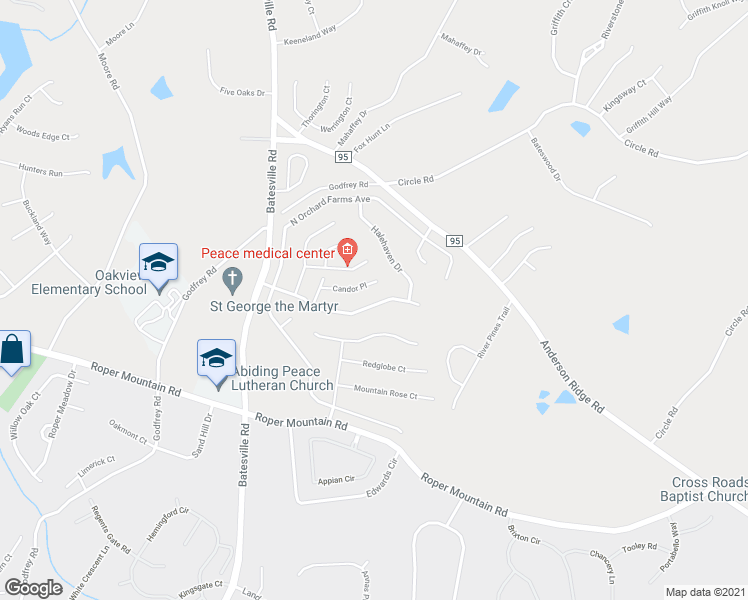 map of restaurants, bars, coffee shops, grocery stores, and more near 323 Cresthaven Place in Simpsonville