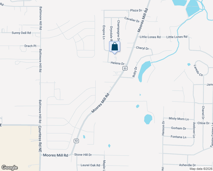 map of restaurants, bars, coffee shops, grocery stores, and more near 6967 Moores Mill Road in Huntsville