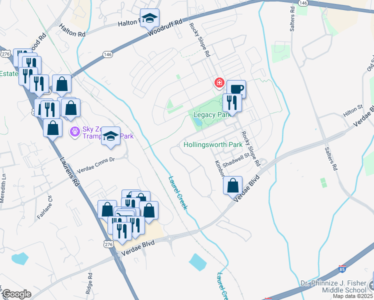 map of restaurants, bars, coffee shops, grocery stores, and more near 3 Bolton Drive in Greenville