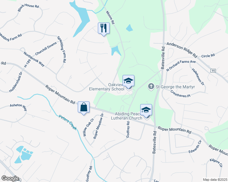 map of restaurants, bars, coffee shops, grocery stores, and more near 1301 Moore Road in Simpsonville