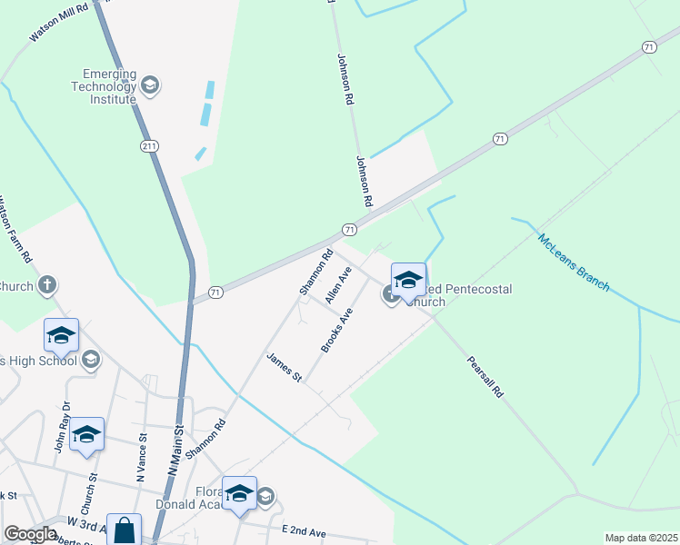 map of restaurants, bars, coffee shops, grocery stores, and more near 119 Allen Avenue in Red Springs