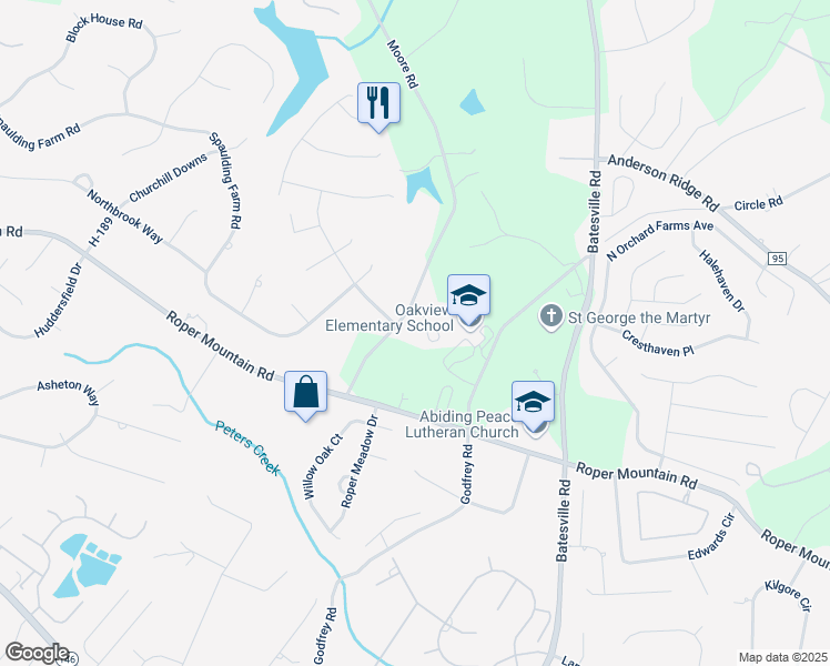 map of restaurants, bars, coffee shops, grocery stores, and more near 1301 Moore Road in Simpsonville