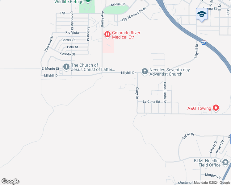 map of restaurants, bars, coffee shops, grocery stores, and more near 2 Calle Hernandez Road in Needles