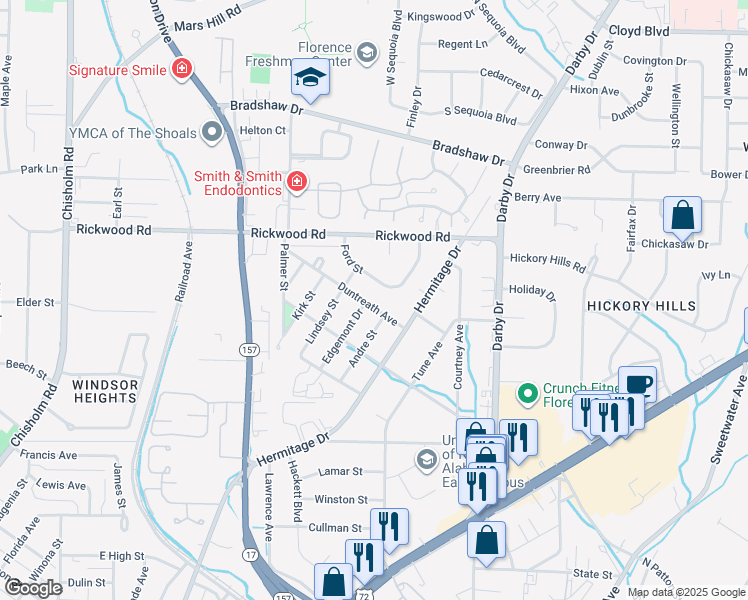 map of restaurants, bars, coffee shops, grocery stores, and more near 1521-1533 Duntreath Avenue in Florence