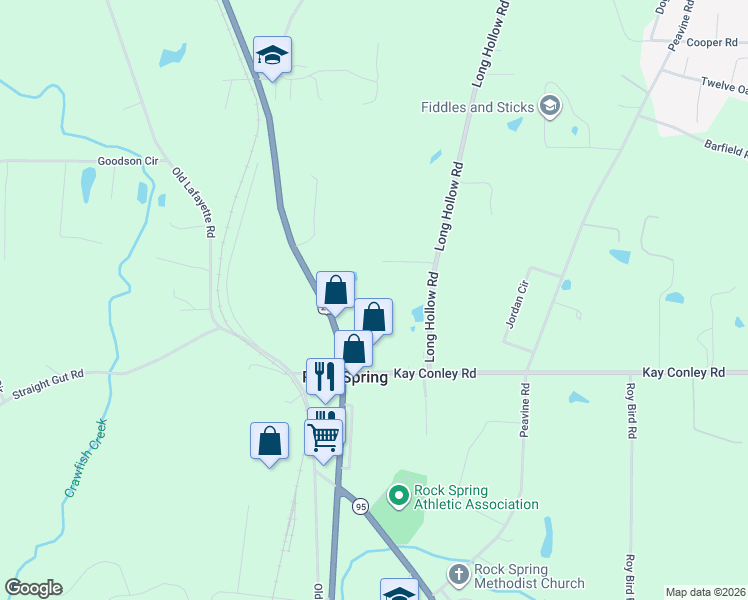 map of restaurants, bars, coffee shops, grocery stores, and more near 1902 Long Hollow Road in Rock Spring