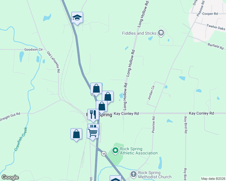 map of restaurants, bars, coffee shops, grocery stores, and more near 1902 Long Hollow Road in Rock Spring