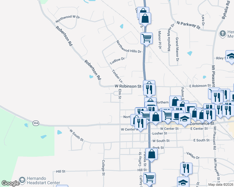 map of restaurants, bars, coffee shops, grocery stores, and more near 530 Wadsworth Circle in Hernando
