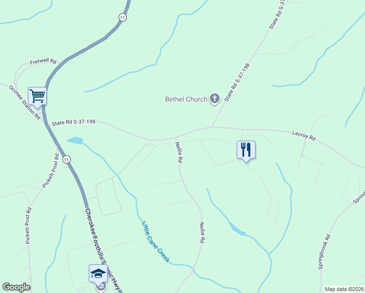 map of restaurants, bars, coffee shops, grocery stores, and more near 203 Saint Andrews Drive in Walhalla