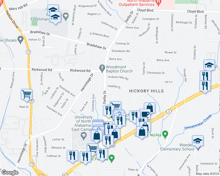 map of restaurants, bars, coffee shops, grocery stores, and more near 1958 Holiday Drive in Florence