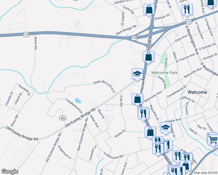 map of restaurants, bars, coffee shops, grocery stores, and more near 5 Yown Rd in Greenville