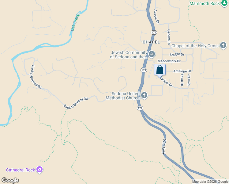 map of restaurants, bars, coffee shops, grocery stores, and more near 60 Scenic Drive in Sedona