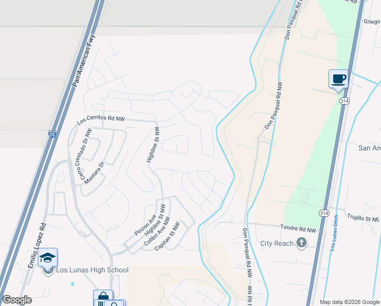 map of restaurants, bars, coffee shops, grocery stores, and more near 1406 Tierra Verde Loop in Los Lunas