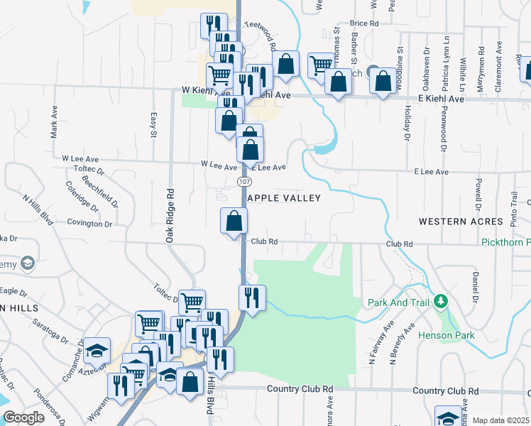 map of restaurants, bars, coffee shops, grocery stores, and more near 7920 Arkansas 107 in Sherwood