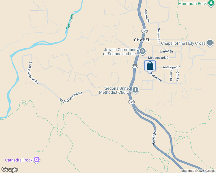 map of restaurants, bars, coffee shops, grocery stores, and more near 60 Scenic Drive in Sedona