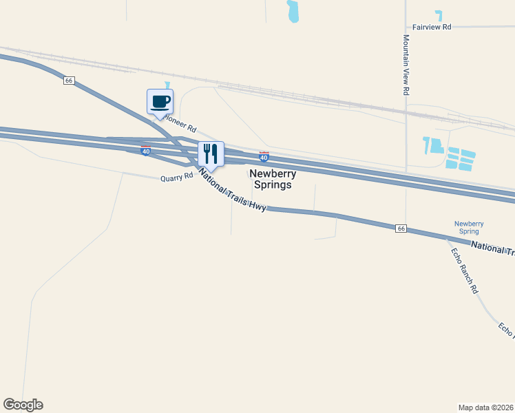 map of restaurants, bars, coffee shops, grocery stores, and more near National Trails Highway in Newberry Springs