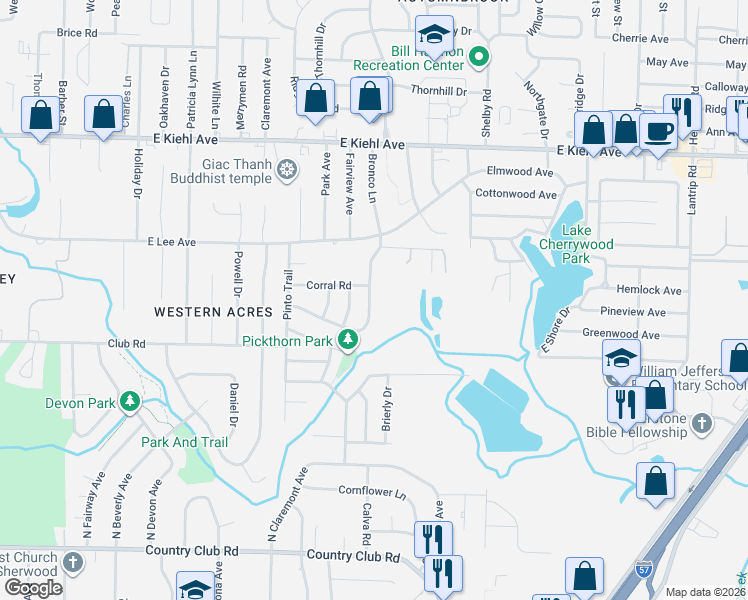 map of restaurants, bars, coffee shops, grocery stores, and more near 7918 Bronco Lane in Sherwood