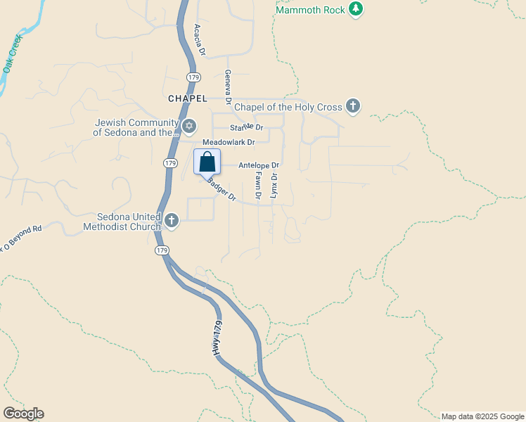 map of restaurants, bars, coffee shops, grocery stores, and more near 150 Fawn Drive in Sedona