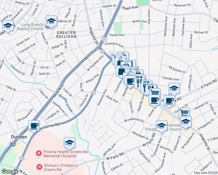 map of restaurants, bars, coffee shops, grocery stores, and more near 25 Keowee Avenue in Greenville