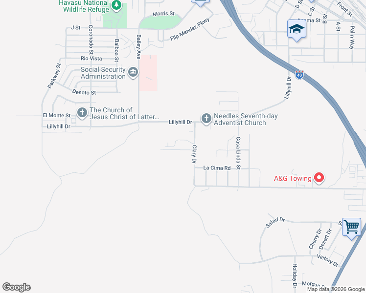 map of restaurants, bars, coffee shops, grocery stores, and more near 2 Calle Hernandez Road in Needles