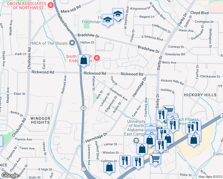 map of restaurants, bars, coffee shops, grocery stores, and more near 1899 Lindsey Street in Florence