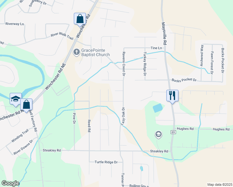 map of restaurants, bars, coffee shops, grocery stores, and more near 104 Split Oak Circle in New Market