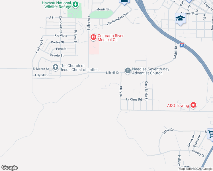 map of restaurants, bars, coffee shops, grocery stores, and more near 1970 Clary Drive in Needles