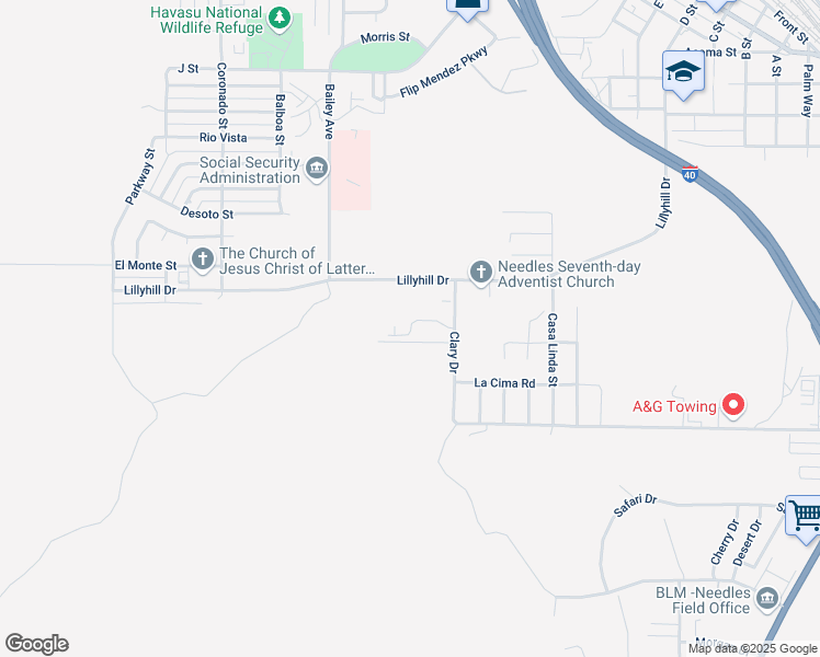 map of restaurants, bars, coffee shops, grocery stores, and more near 1970 Clary Drive in Needles