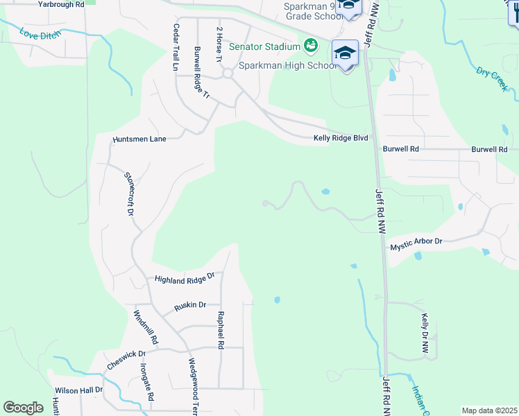 map of restaurants, bars, coffee shops, grocery stores, and more near 2386 Jeff Road Northwest in Harvest