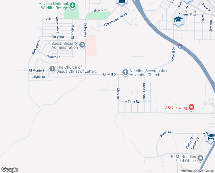 map of restaurants, bars, coffee shops, grocery stores, and more near 1970 Clary Drive in Needles