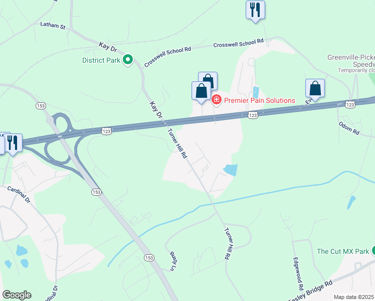 map of restaurants, bars, coffee shops, grocery stores, and more near 143 Turner Hill Road in Easley