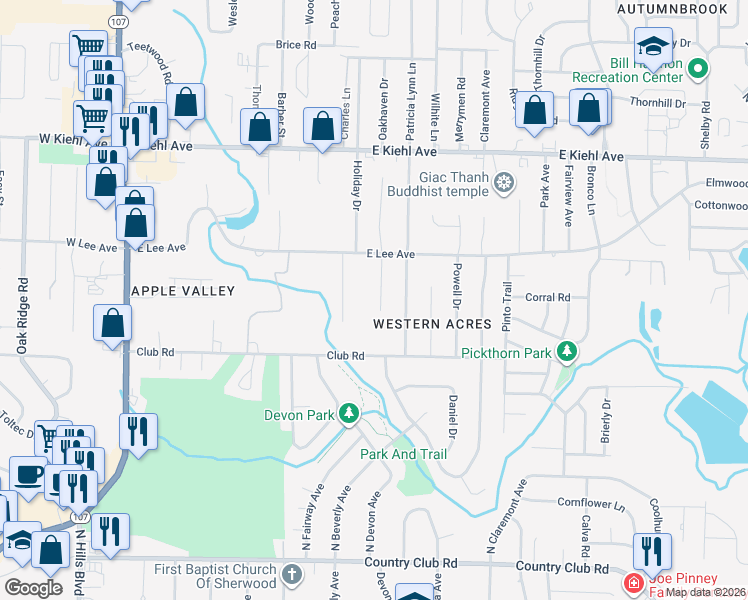 map of restaurants, bars, coffee shops, grocery stores, and more near 7906 Merriwood Place in Sherwood