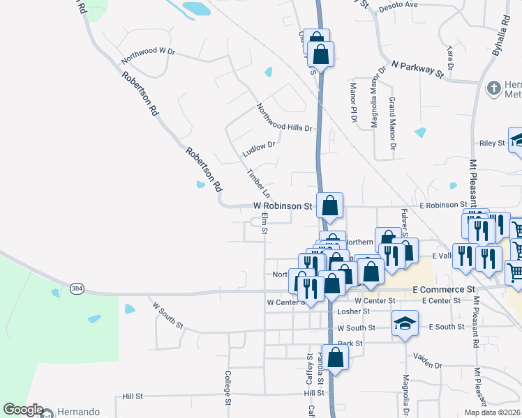 map of restaurants, bars, coffee shops, grocery stores, and more near 530 Wadsworth Circle in Hernando