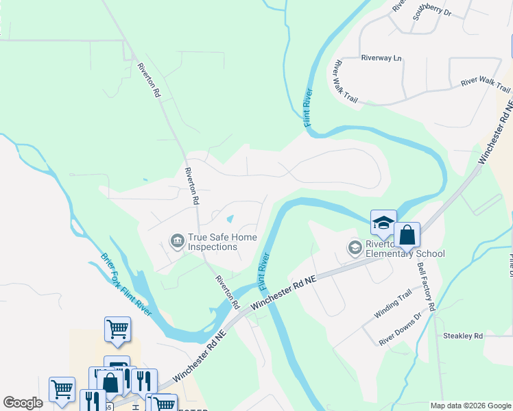 map of restaurants, bars, coffee shops, grocery stores, and more near 155 Riverton Road in Huntsville
