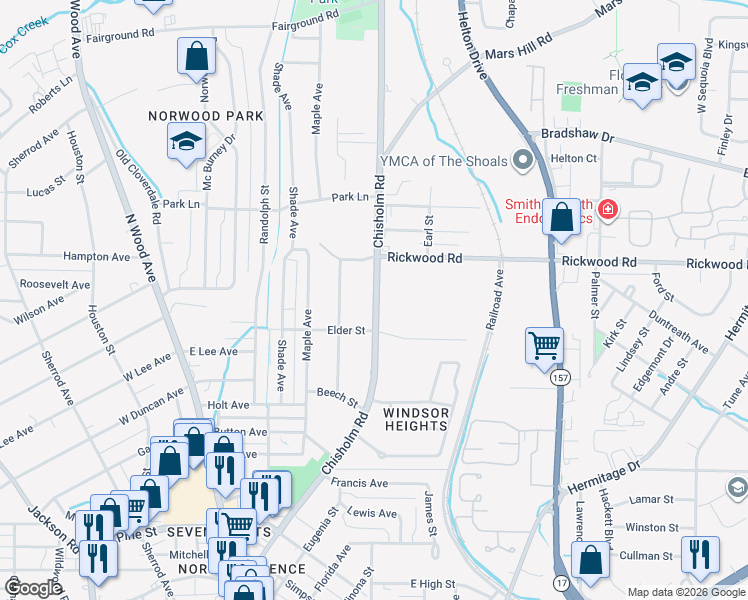 map of restaurants, bars, coffee shops, grocery stores, and more near 1925 Chisholm Road in Florence