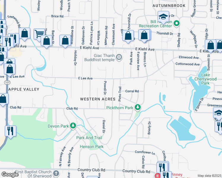 map of restaurants, bars, coffee shops, grocery stores, and more near 8115 North Claremont Avenue in Sherwood